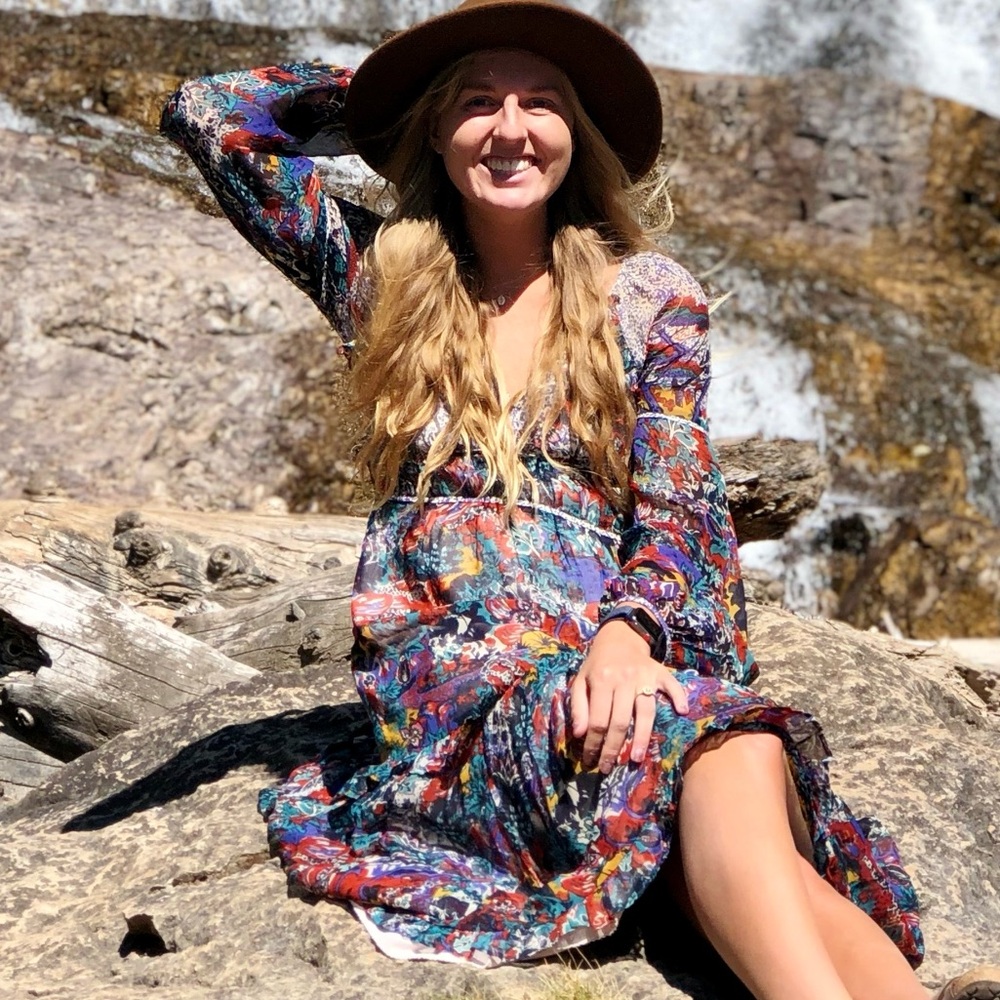 Anthro Colorful Floral Long Sleeve Dress